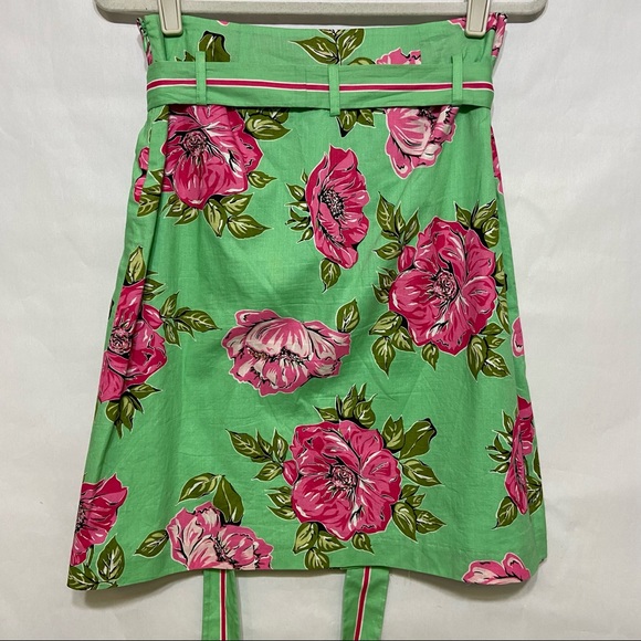 TIBI COTTON GREEN PINK FLORAL FLOWERS TIE WAIST SKIRT - Picture 12 of 15